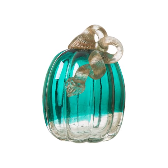 Glitzhome® Crackle Glass Pumpkin, Turquoise